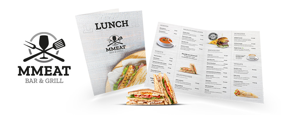 Lunchkaart ontwerp voor restaurant MMeat Bar & Grill in Emmen