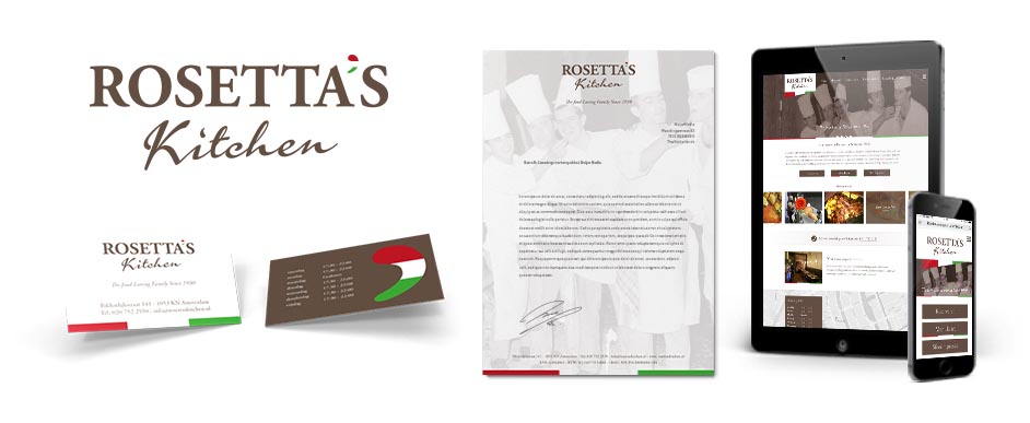 Ontwerp logo, huisstijl, ontwerp responsive website Rosetta's Kitchen